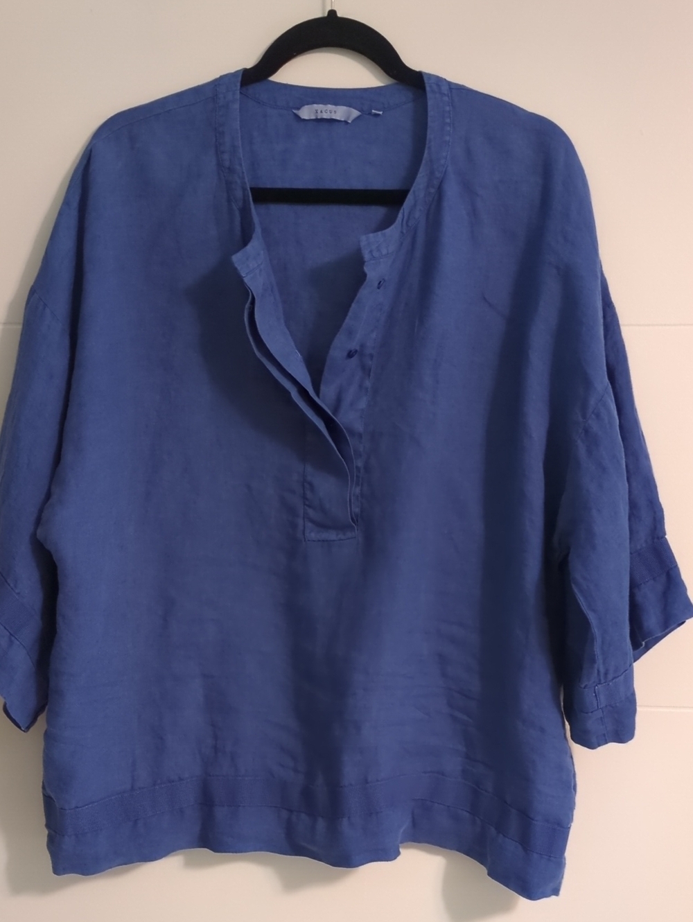 Xacus Blue Linen Pullover Boxy Relaxed Fit Blouse Top Beach Minimalist Sz 46/14